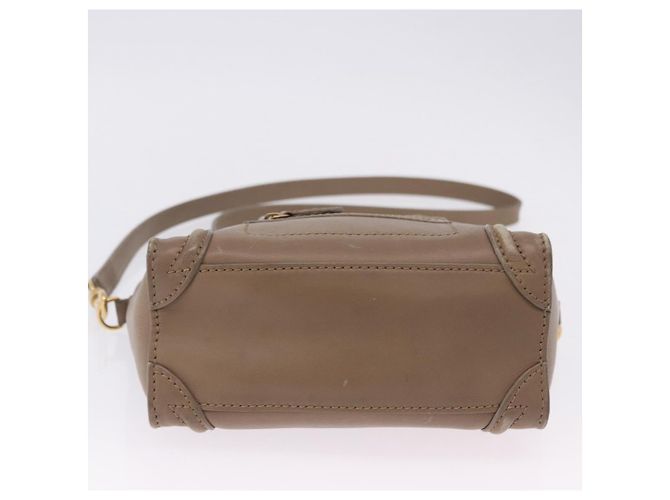 Céline CELINE Luggage Nano Shopper Hand Bag Leather 2way Beige Gold Auth 200630A D'oro - vista 6