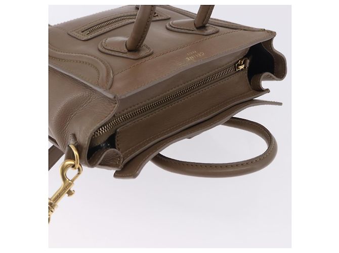 Céline CELINE Luggage Nano Shopper Hand Bag Leather 2way Beige Gold Auth 200630A D'oro - vista 7