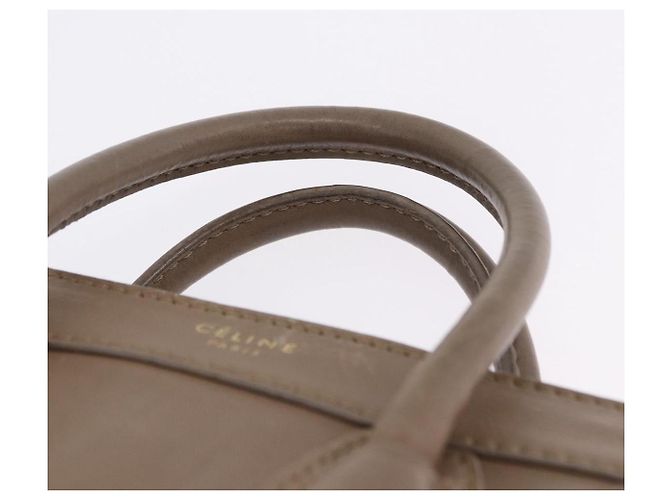 Céline CELINE Luggage Nano Shopper Hand Bag Leather 2way Beige Gold Auth 200630A D'oro - vista 9