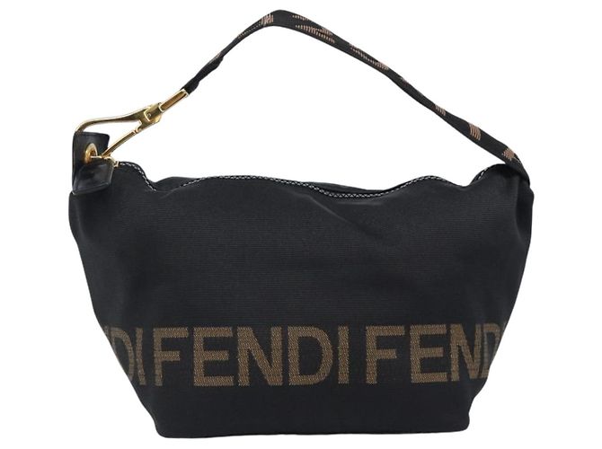Pouch a mano FENDI Zucca Canvas Nero Marrone Auth 203003 - vista 13
