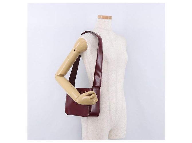 Céline Bolsa de Ombro CELINE em Couro Bordeaux Tom Dourado Auth ka6074 - vista 25