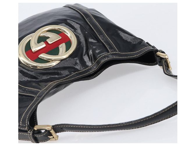 Borsa a tracolla GUCCI Interlocking PVC Leather Black Gold Tone 162740 Auth 201423 Nero - vista 6