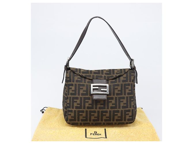 Borsa a Tracolla FENDI Zucca Canvas Mamma Baguette Nero Marrone Auth 200694V - vista 12