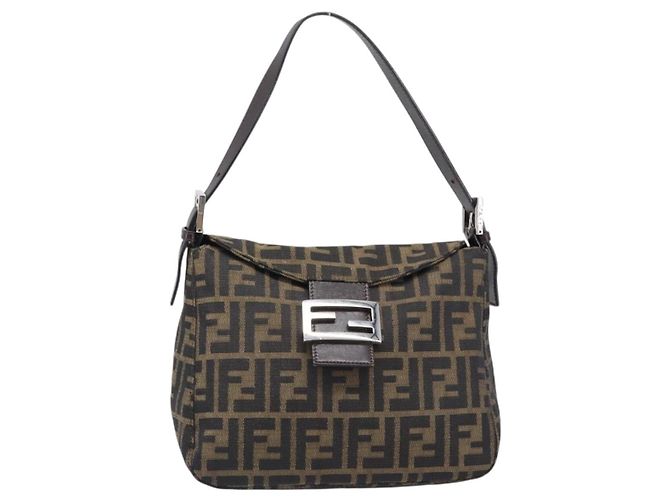 Borsa a Tracolla FENDI Zucca Canvas Mamma Baguette Nero Marrone Auth 200694V - vista 13