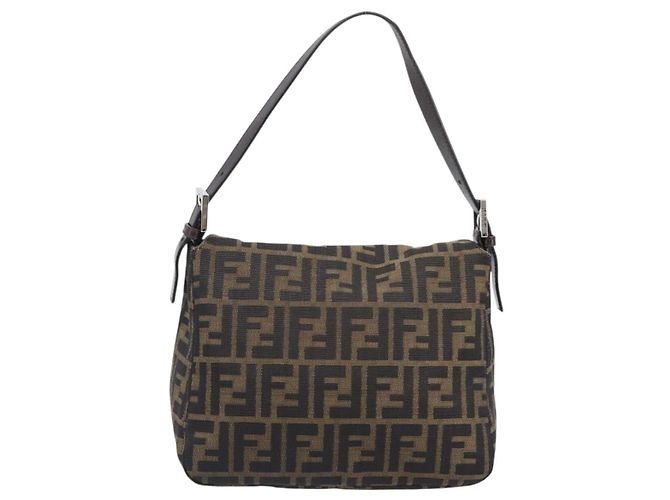 Borsa a Tracolla FENDI Zucca Canvas Mamma Baguette Nero Marrone Auth 200694V - vista 2
