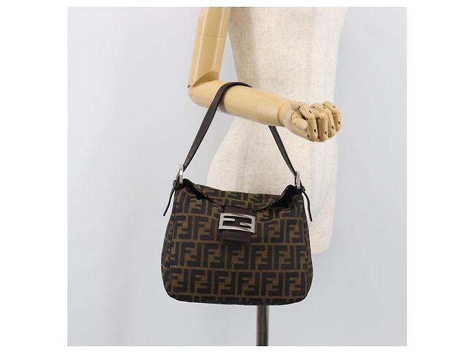 Borsa a Tracolla FENDI Zucca Canvas Mamma Baguette Nero Marrone Auth 200694V - vista 27