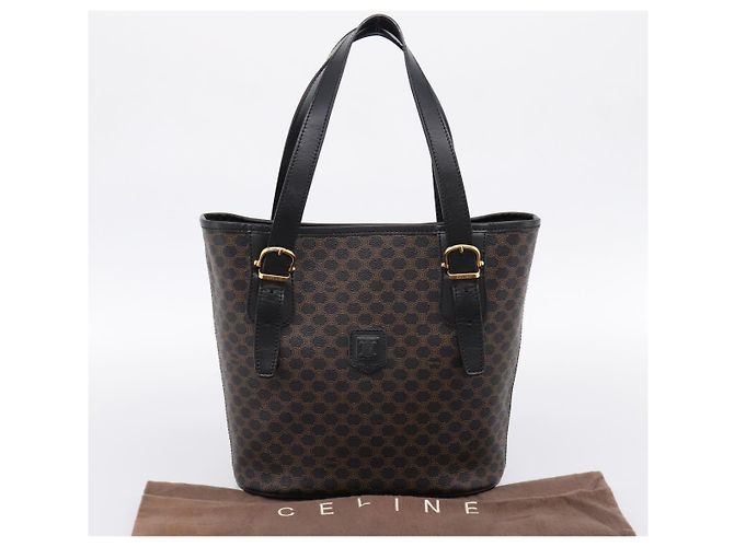 Céline Borsa a mano CELINE Macadam Canvas PVC Leather Black Gold Auth 201262V Nero D'oro - vista 12