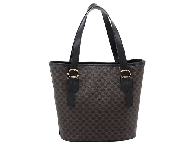 Céline Borsa a mano CELINE Macadam Canvas PVC Leather Black Gold Auth 201262V Nero D'oro - vista 2