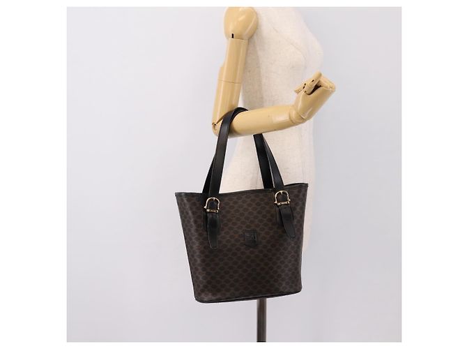 Céline Borsa a mano CELINE Macadam Canvas PVC Leather Black Gold Auth 201262V Nero D'oro - vista 24