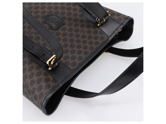Céline Borsa a mano CELINE Macadam Canvas PVC Leather Black Gold Auth 201262V Nero D'oro - vista 6