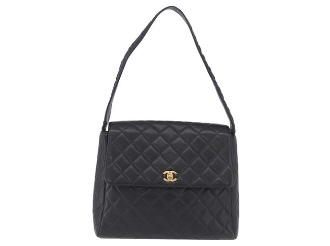 CHANEL Matelasse Turn Lock Shoulder Bag Caviar Skin Black Gold CC Auth 203228V Golden - view 13