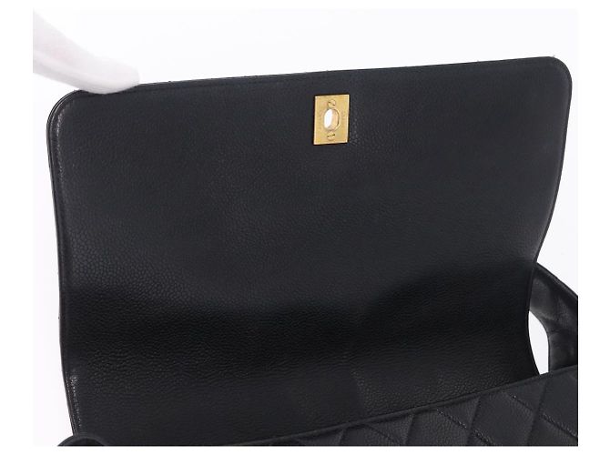 CHANEL Matelasse Turn Lock Shoulder Bag Caviar Skin Black Gold CC Auth 203228V Golden - view 19
