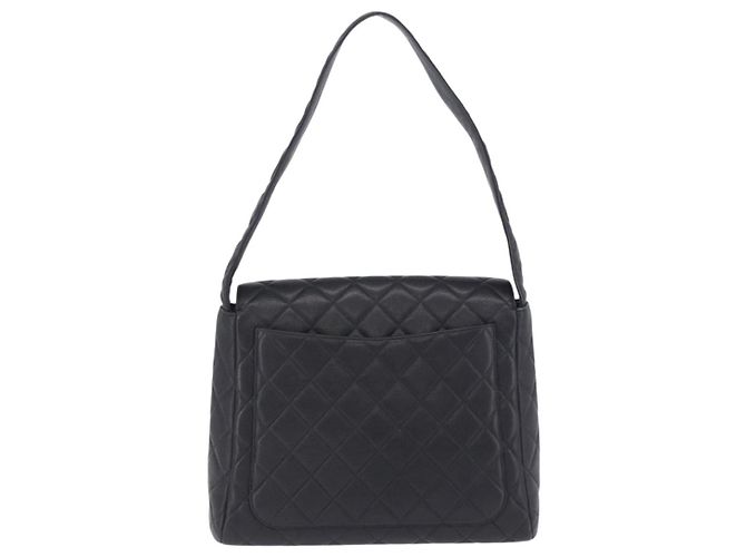 CHANEL Matelasse Turn Lock Shoulder Bag Caviar Skin Black Gold CC Auth 203228V Golden - view 2