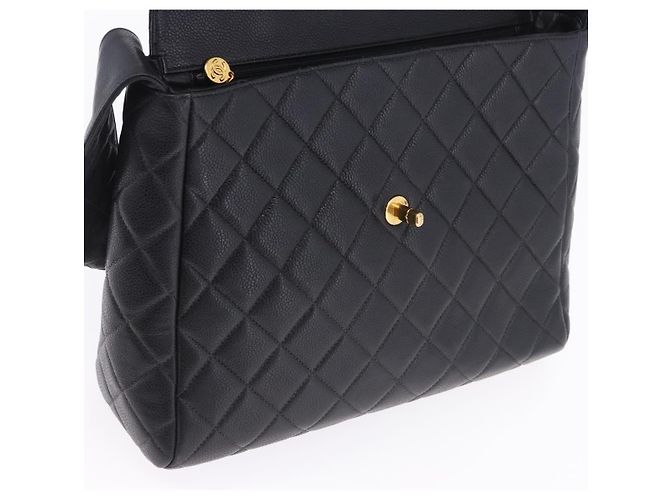 CHANEL Matelasse Turn Lock Shoulder Bag Caviar Skin Black Gold CC Auth 203228V Golden - view 20