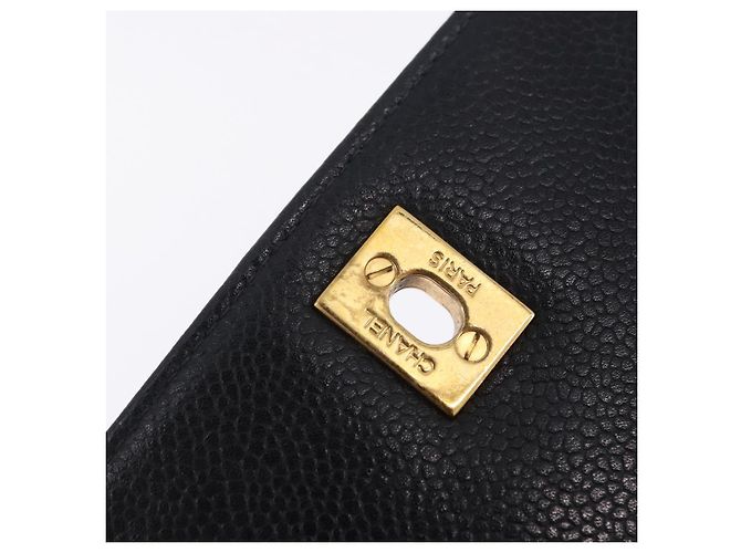 CHANEL Matelasse Turn Lock Shoulder Bag Caviar Skin Black Gold CC Auth 203228V Golden - view 21