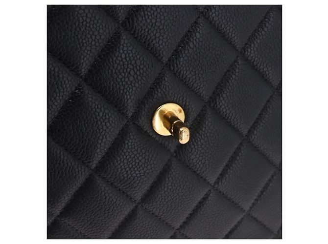 CHANEL Matelasse Turn Lock Shoulder Bag Caviar Skin Black Gold CC Auth 203228V Golden - view 22