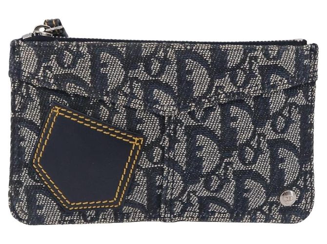 Pouch Christian Dior Trotter Canvas Navy Silver Auth 203455A Argento Blu navy - vista 13