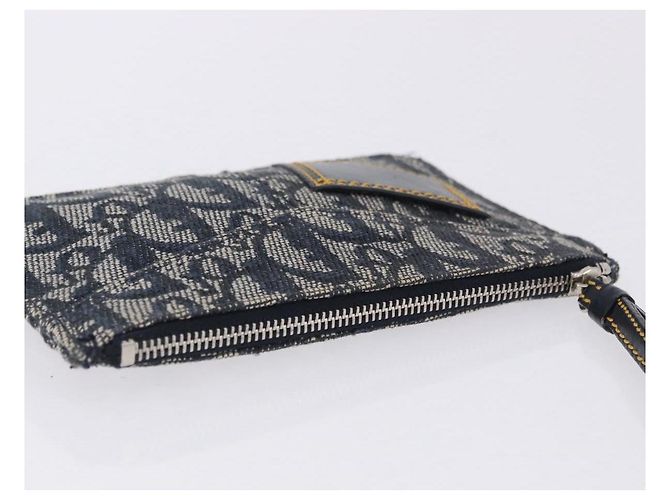 Pouch Christian Dior Trotter Canvas Navy Silver Auth 203455A Argento Blu navy - vista 5