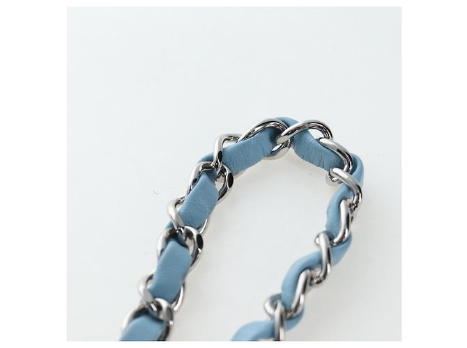 Borsa a tracolla CHANEL Chain Matelasse 20 in tweed Blu Argento CC Auth BA15642SM - vista 14