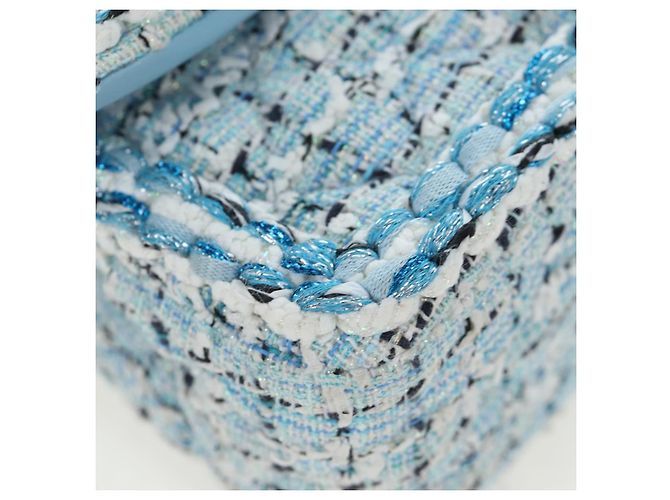 Borsa a tracolla CHANEL Chain Matelasse 20 in tweed Blu Argento CC Auth BA15642SM - vista 15