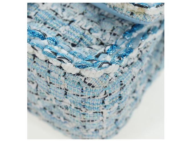 Borsa a tracolla CHANEL Chain Matelasse 20 in tweed Blu Argento CC Auth BA15642SM - vista 16