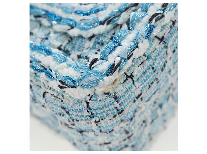 Borsa a tracolla CHANEL Chain Matelasse 20 in tweed Blu Argento CC Auth BA15642SM - vista 17