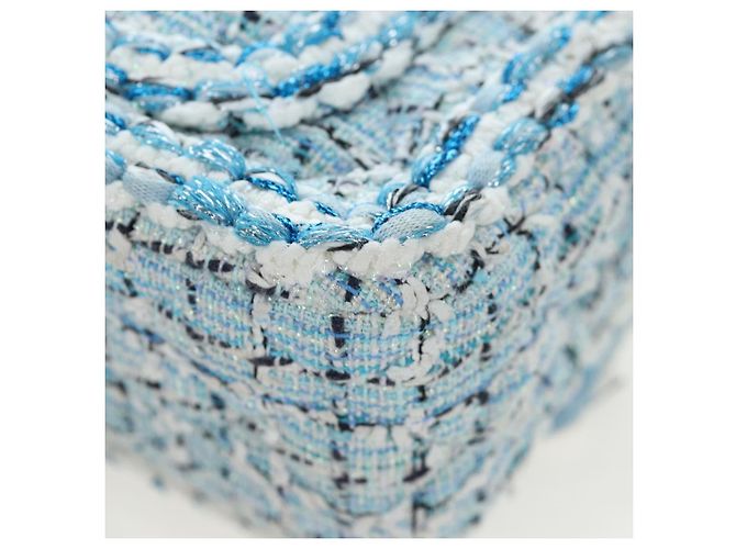 Borsa a tracolla CHANEL Chain Matelasse 20 in tweed Blu Argento CC Auth BA15642SM - vista 18