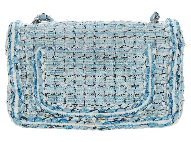 Borsa a tracolla CHANEL Chain Matelasse 20 in tweed Blu Argento CC Auth BA15642SM - vista 2
