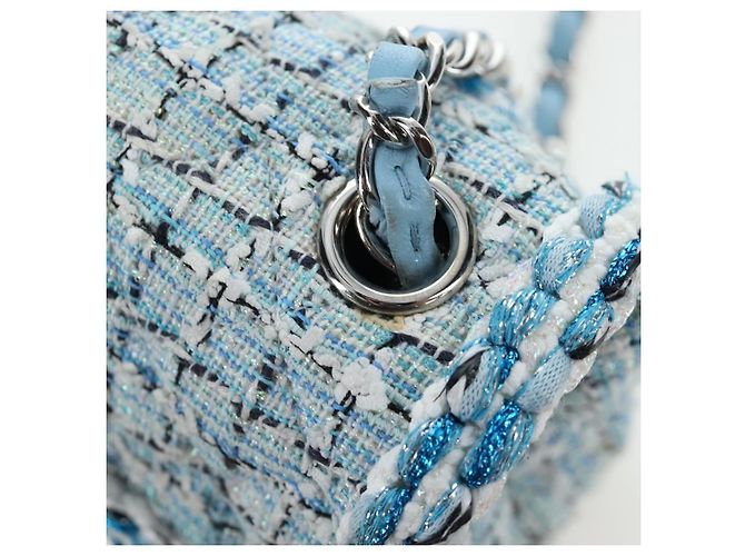 Borsa a tracolla CHANEL Chain Matelasse 20 in tweed Blu Argento CC Auth BA15642SM - vista 20