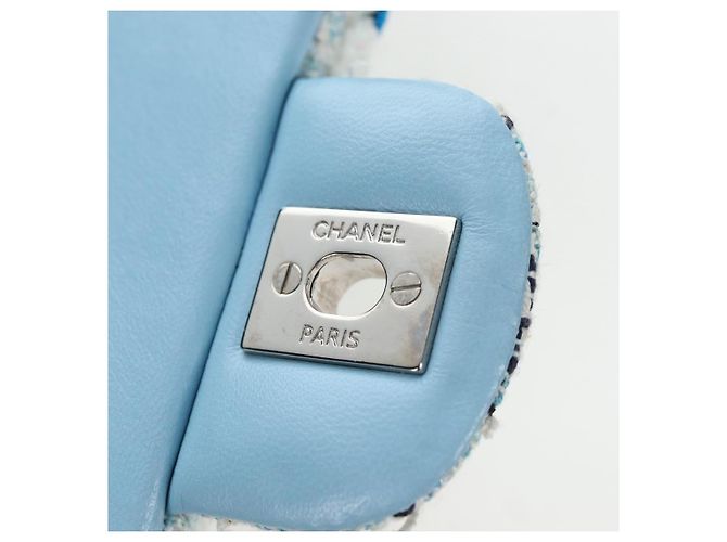 Borsa a tracolla CHANEL Chain Matelasse 20 in tweed Blu Argento CC Auth BA15642SM - vista 22