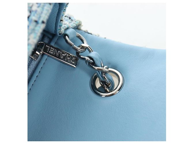 Borsa a tracolla CHANEL Chain Matelasse 20 in tweed Blu Argento CC Auth BA15642SM - vista 23