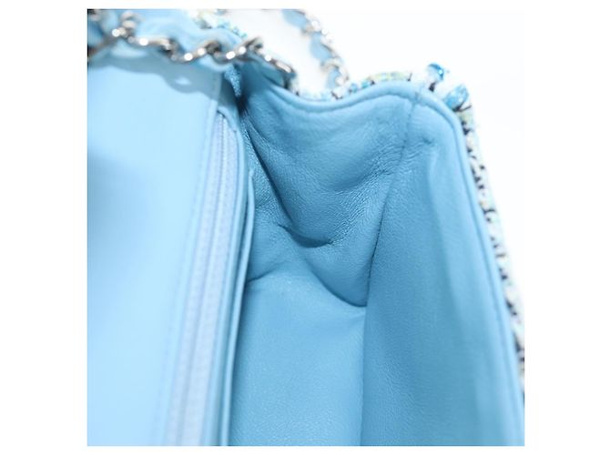 Borsa a tracolla CHANEL Chain Matelasse 20 in tweed Blu Argento CC Auth BA15642SM - vista 25