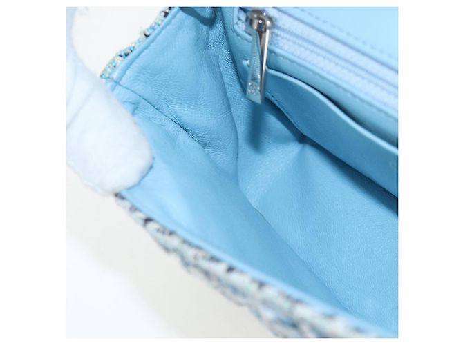 Borsa a tracolla CHANEL Chain Matelasse 20 in tweed Blu Argento CC Auth BA15642SM - vista 26