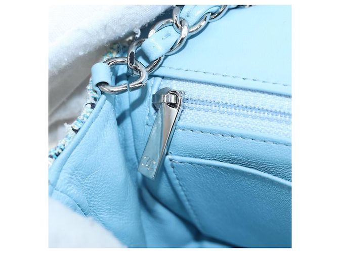 Borsa a tracolla CHANEL Chain Matelasse 20 in tweed Blu Argento CC Auth BA15642SM - vista 27