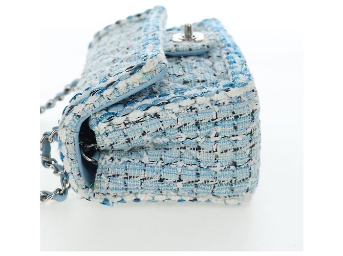 Borsa a tracolla CHANEL Chain Matelasse 20 in tweed Blu Argento CC Auth BA15642SM - vista 3