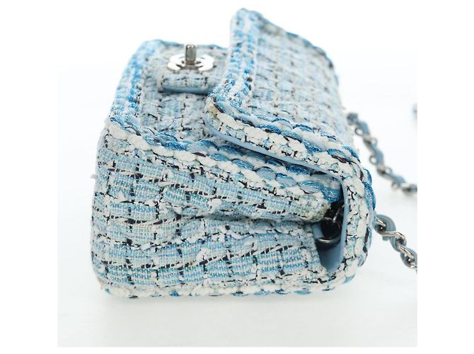 Borsa a tracolla CHANEL Chain Matelasse 20 in tweed Blu Argento CC Auth BA15642SM - vista 4