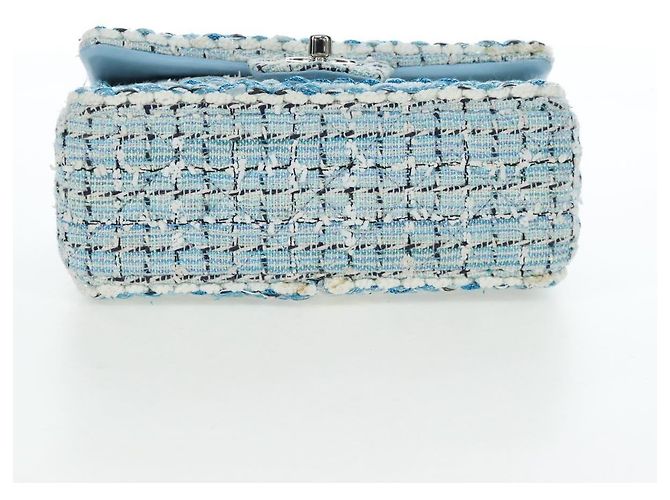 Borsa a tracolla CHANEL Chain Matelasse 20 in tweed Blu Argento CC Auth BA15642SM - vista 5