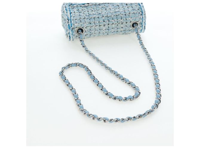 Borsa a tracolla CHANEL Chain Matelasse 20 in tweed Blu Argento CC Auth BA15642SM - vista 7