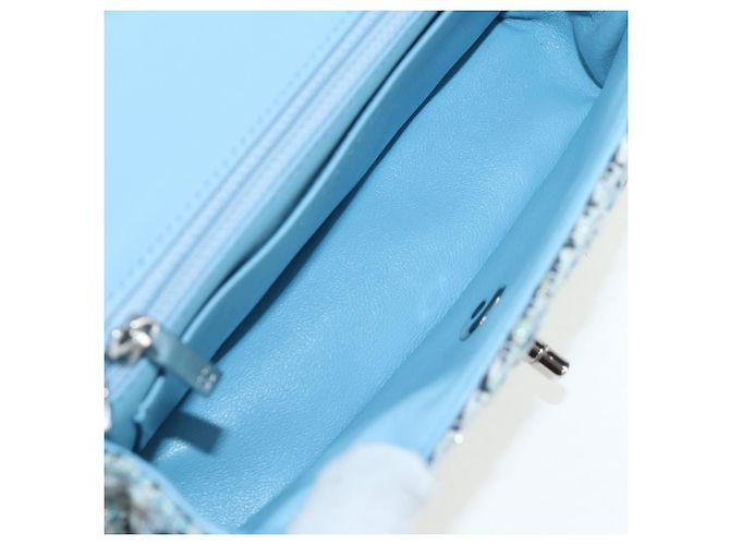 Borsa a tracolla CHANEL Chain Matelasse 20 in tweed Blu Argento CC Auth BA15642SM - vista 9