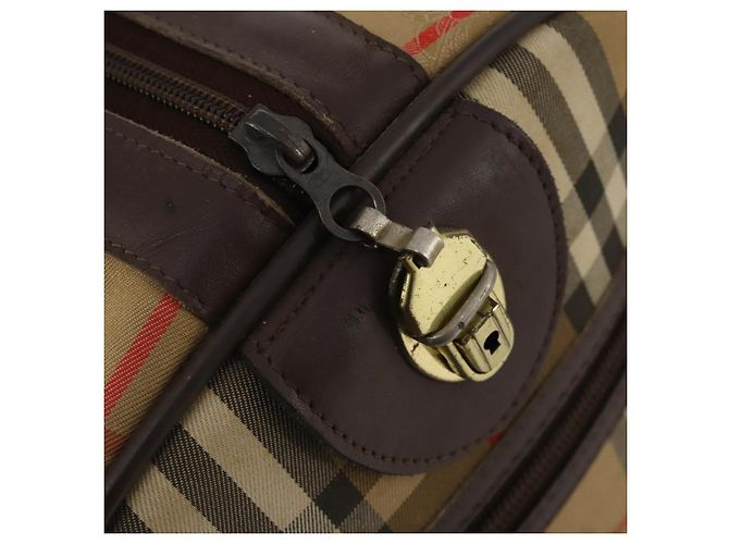 Borsa Boston Burberrys Nova Check Canvas Beige Gold Auth 201962 D'oro - vista 10