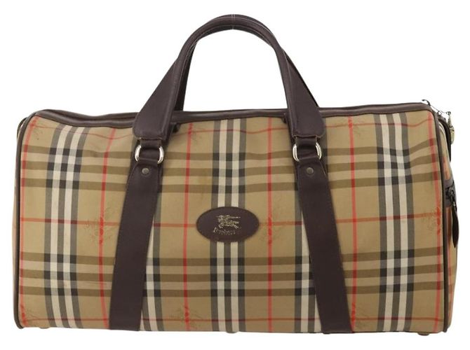 Borsa Boston Burberrys Nova Check Canvas Beige Gold Auth 201962 D'oro - vista 13