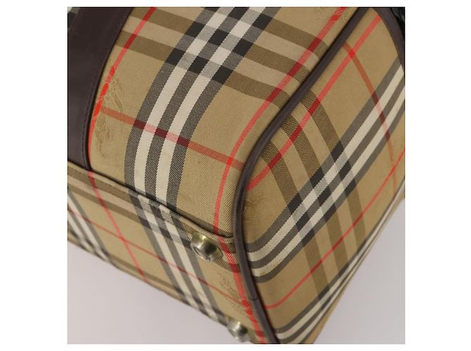Borsa Boston Burberrys Nova Check Canvas Beige Gold Auth 201962 D'oro - vista 14