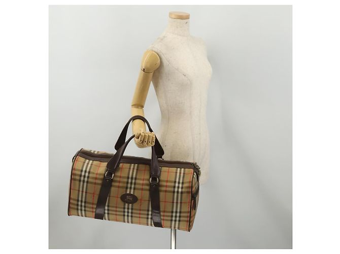 Borsa Boston Burberrys Nova Check Canvas Beige Gold Auth 201962 D'oro - vista 19