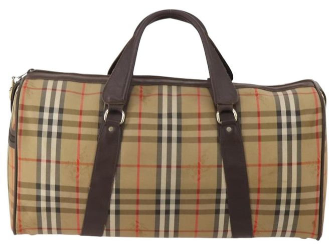 Borsa Boston Burberrys Nova Check Canvas Beige Gold Auth 201962 D'oro - vista 2