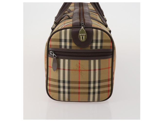 Borsa Boston Burberrys Nova Check Canvas Beige Gold Auth 201962 D'oro - vista 3
