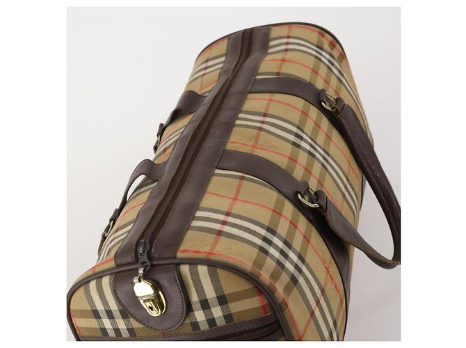 Borsa Boston Burberrys Nova Check Canvas Beige Gold Auth 201962 D'oro - vista 6