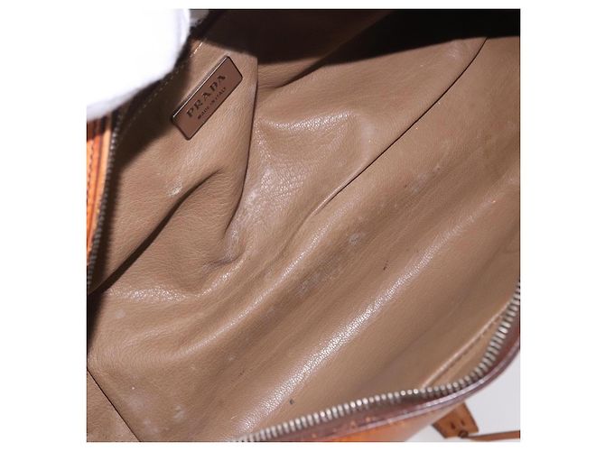 Bolsa de Ombro PRADA em Couro Marrom Prata Auth 202998 - vista 11