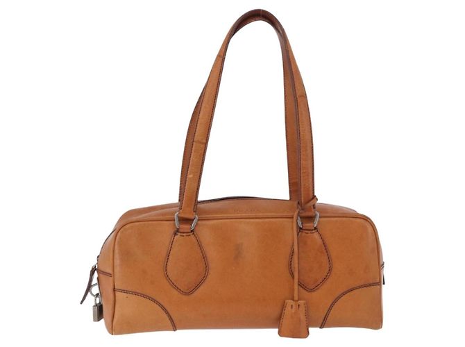 Bolsa de Ombro PRADA em Couro Marrom Prata Auth 202998 - vista 13