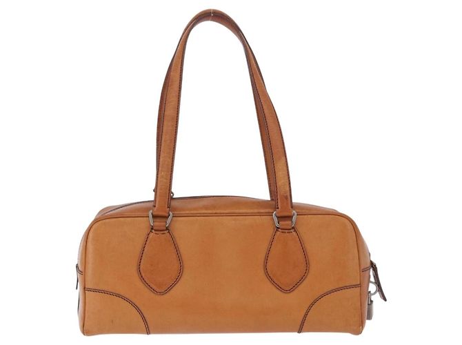 Bolsa de Ombro PRADA em Couro Marrom Prata Auth 202998 - vista 2