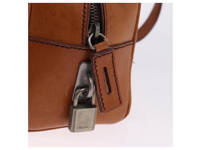 Bolsa de Ombro PRADA em Couro Marrom Prata Auth 202998 - vista 20